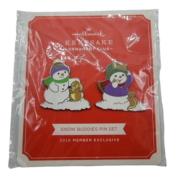 Hallmark 2018 Keepsake Ornaments Club Member Snow Buddies Lapel Tie Tack Pin Set - Picture 1 of 4